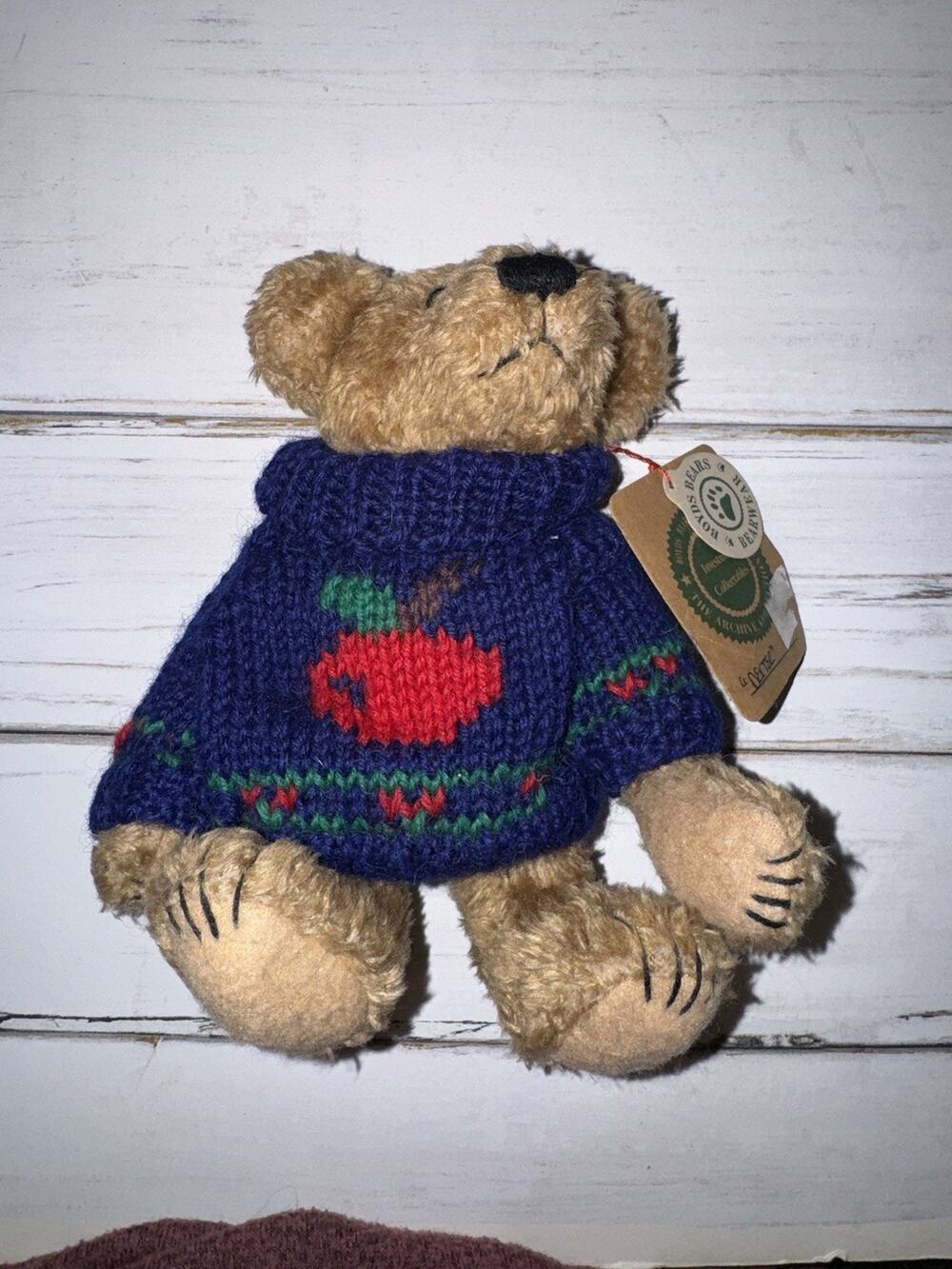 DEXTER Boyds Bears Archive Collection Wears Navy Sweater Apple Teacher Stuffed